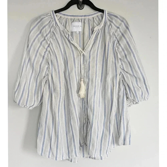 The Shirt By Rochelle Behrens Striped Puff Sleeve Top - Picture 1 of 6